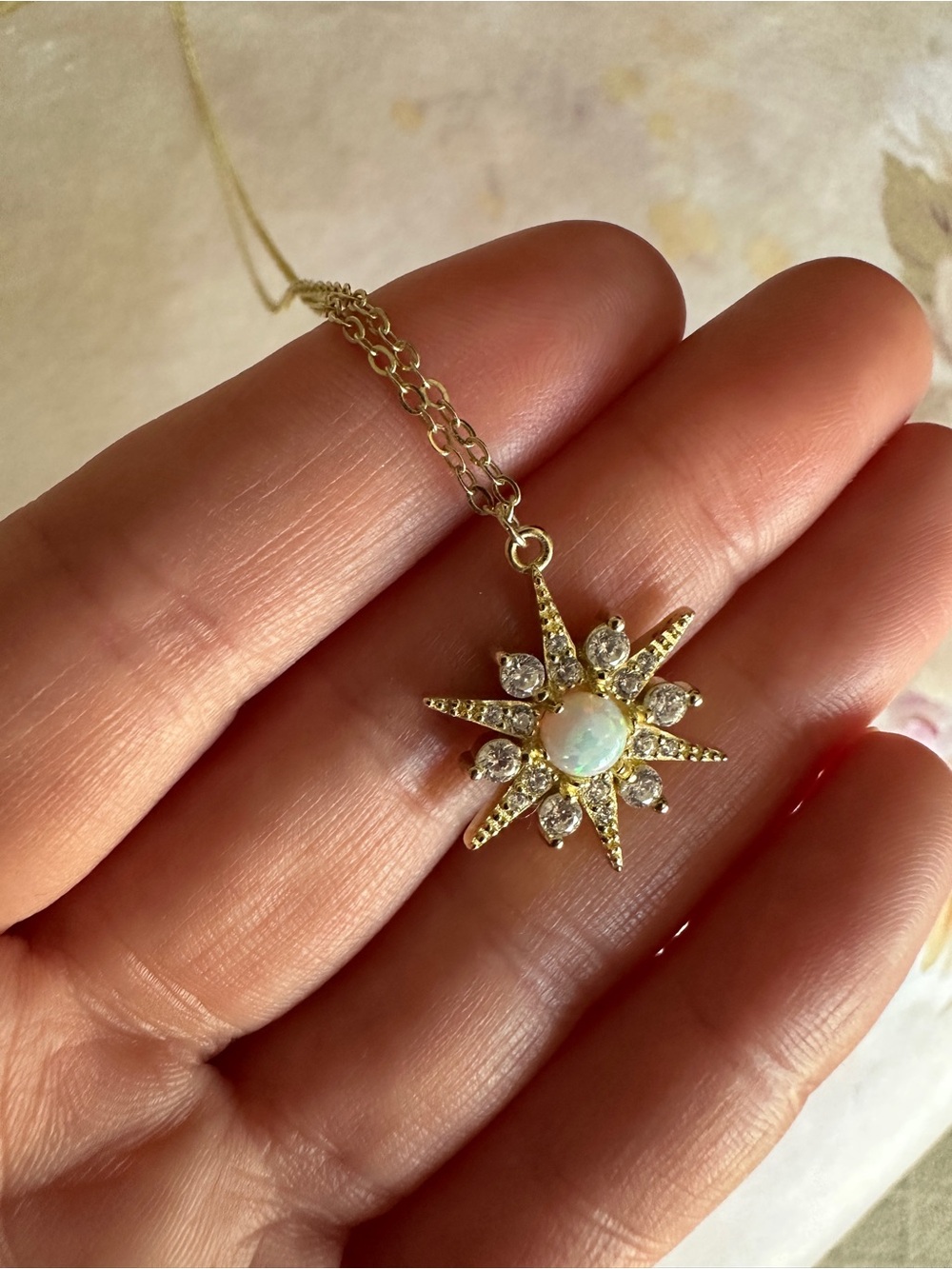 Gold Starburst Opal Pendant Necklace